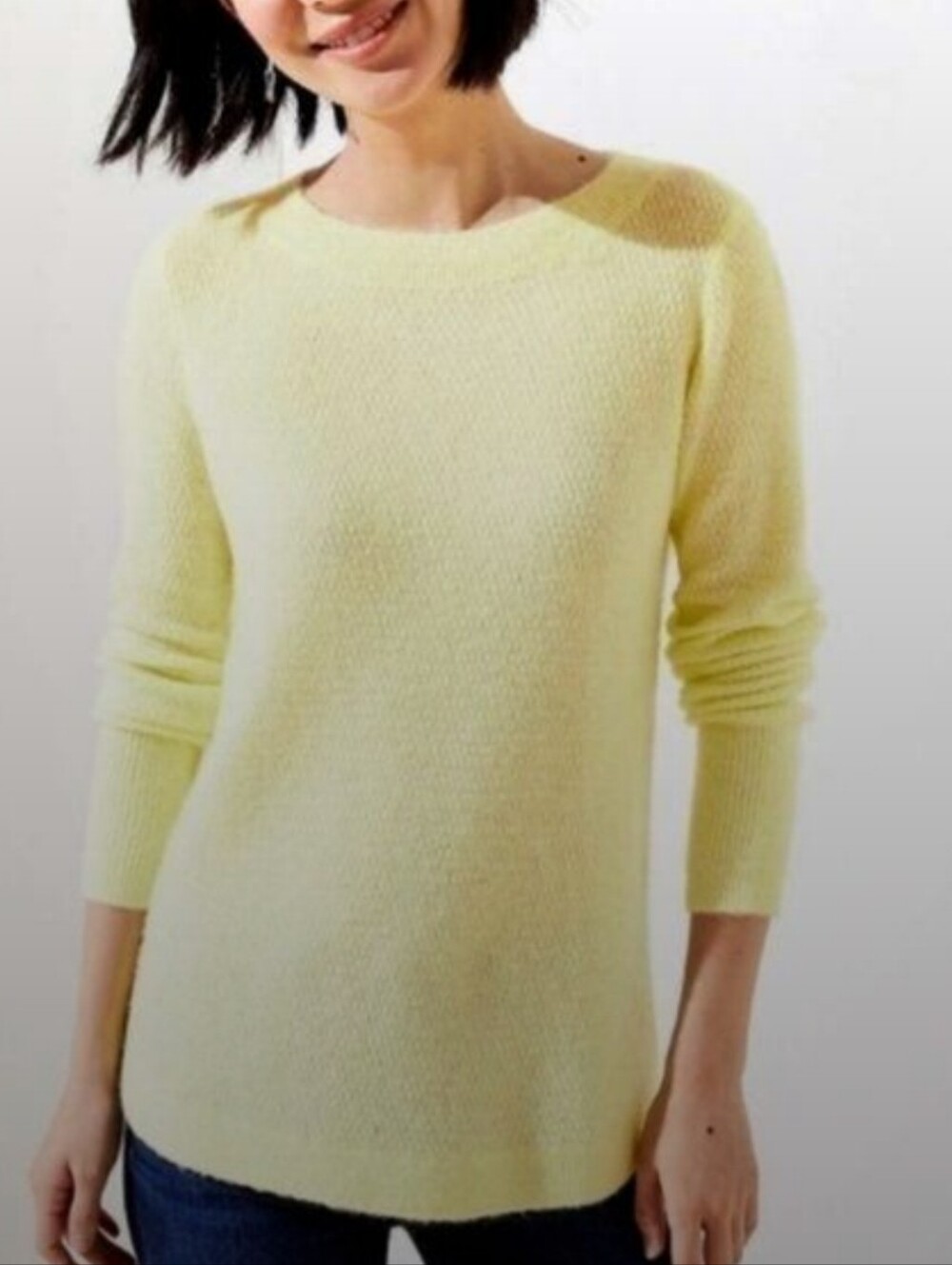 LOFT Textured Shirrrail Ballet Neckline Sweater in Cool Chiffon Yellow